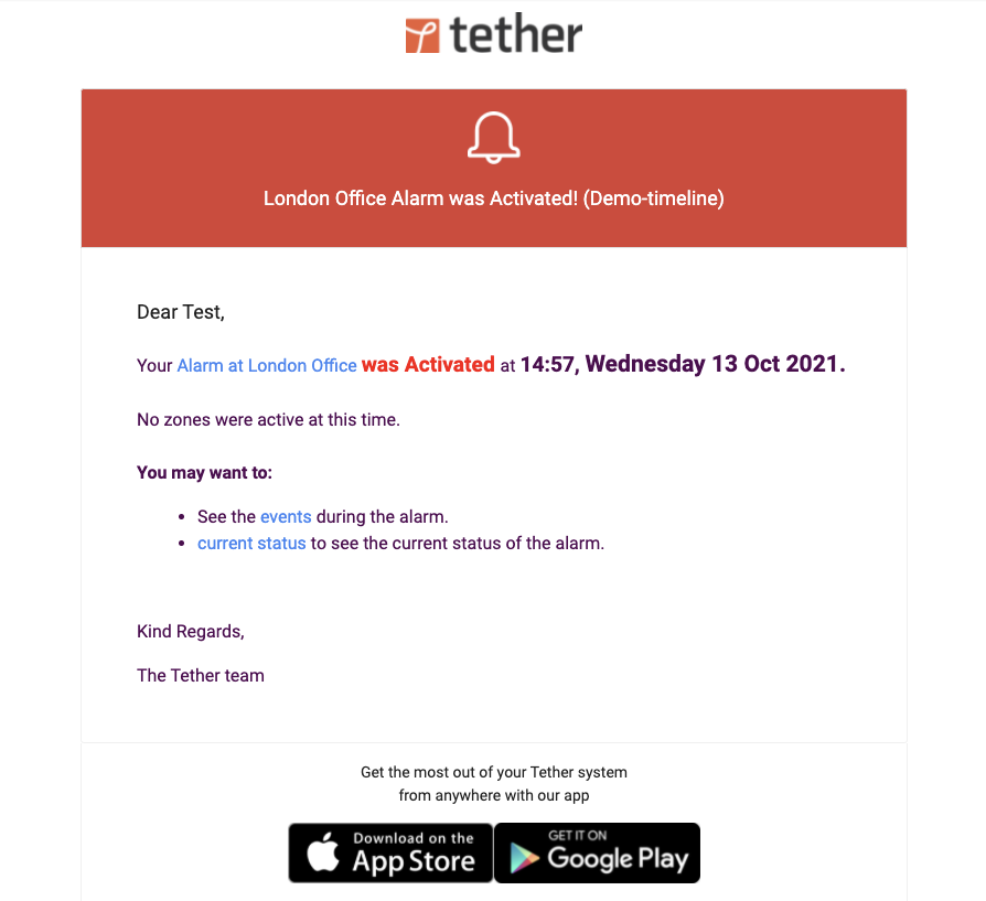 Email notification example