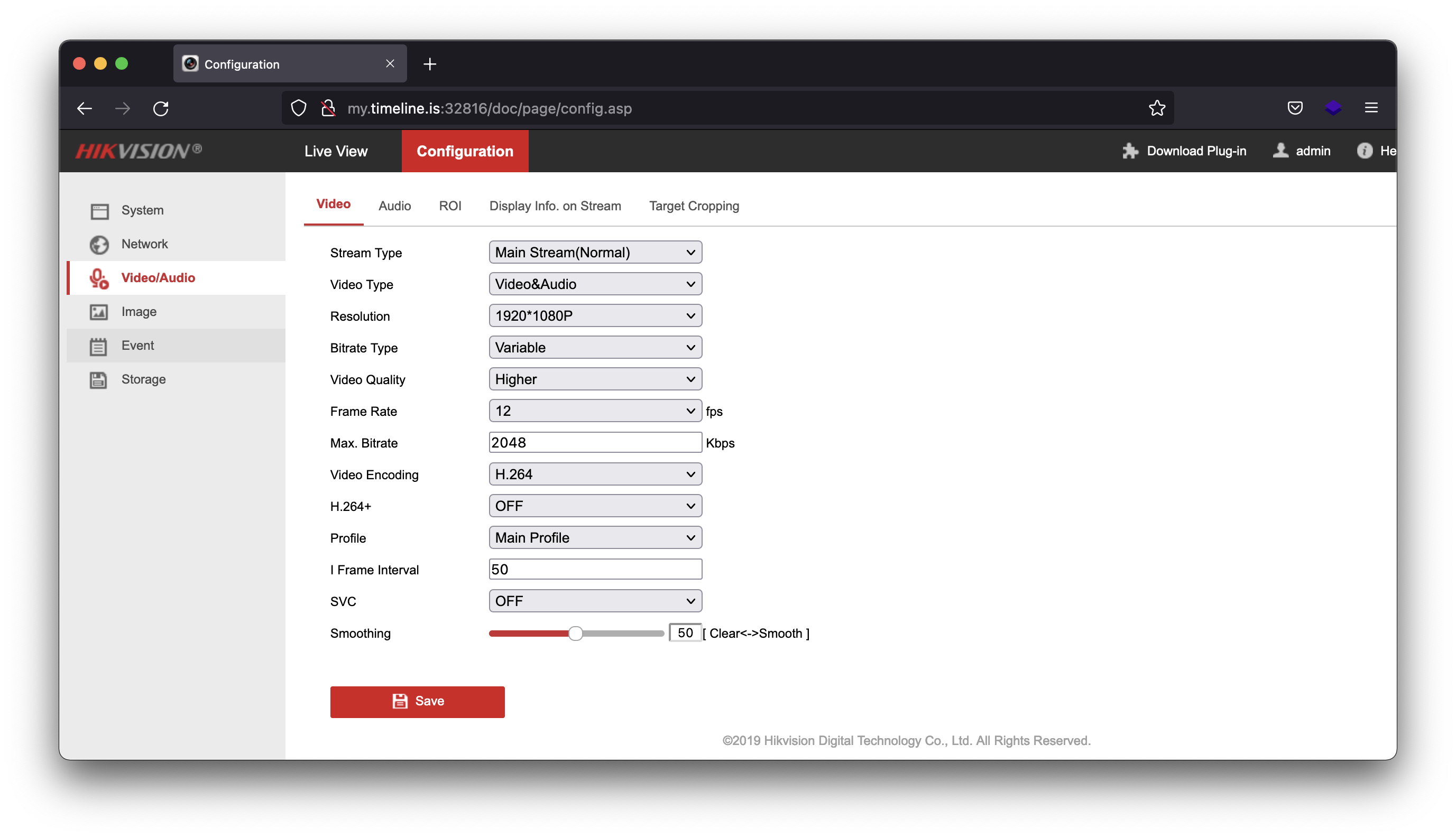 Hikvision Video/Audio configuration tab