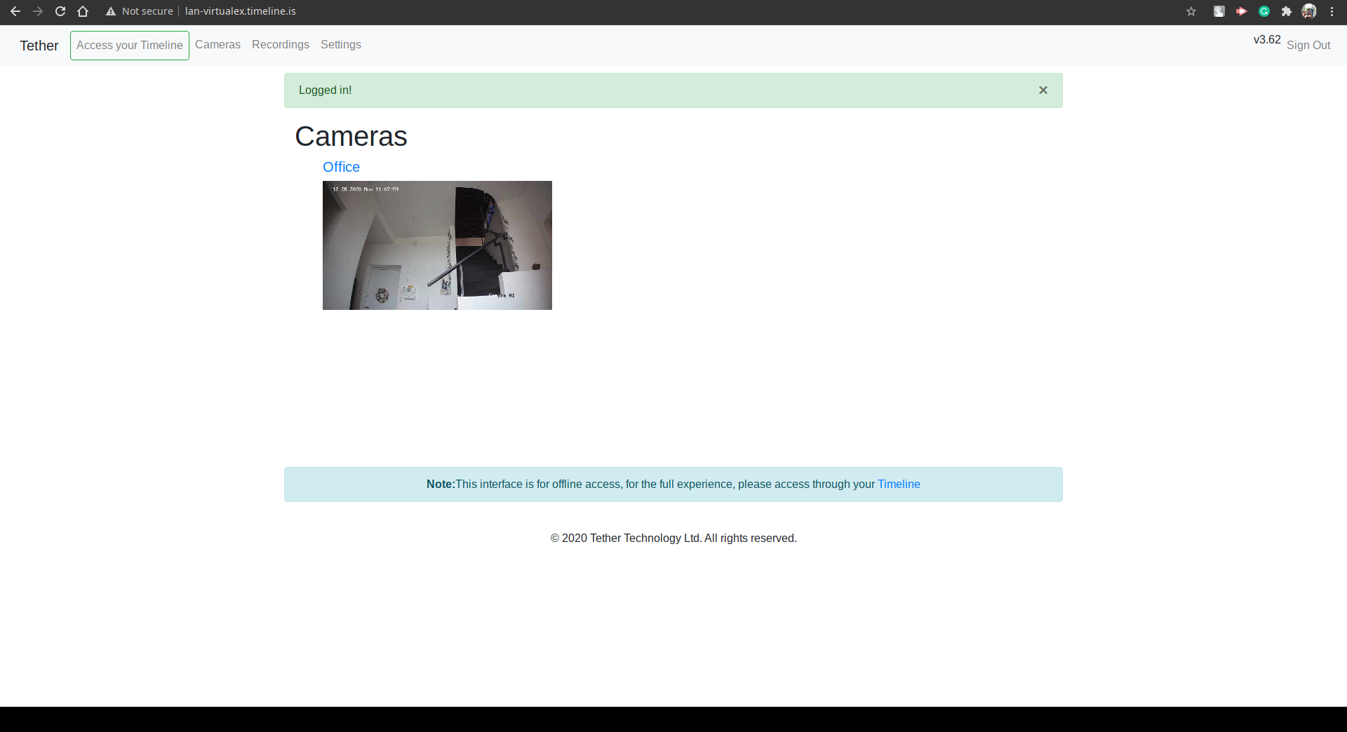 TetherBox local interface showing cameras