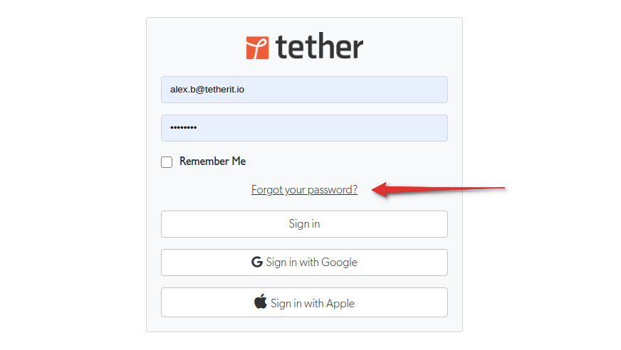 Login screen showing Forgot your password link