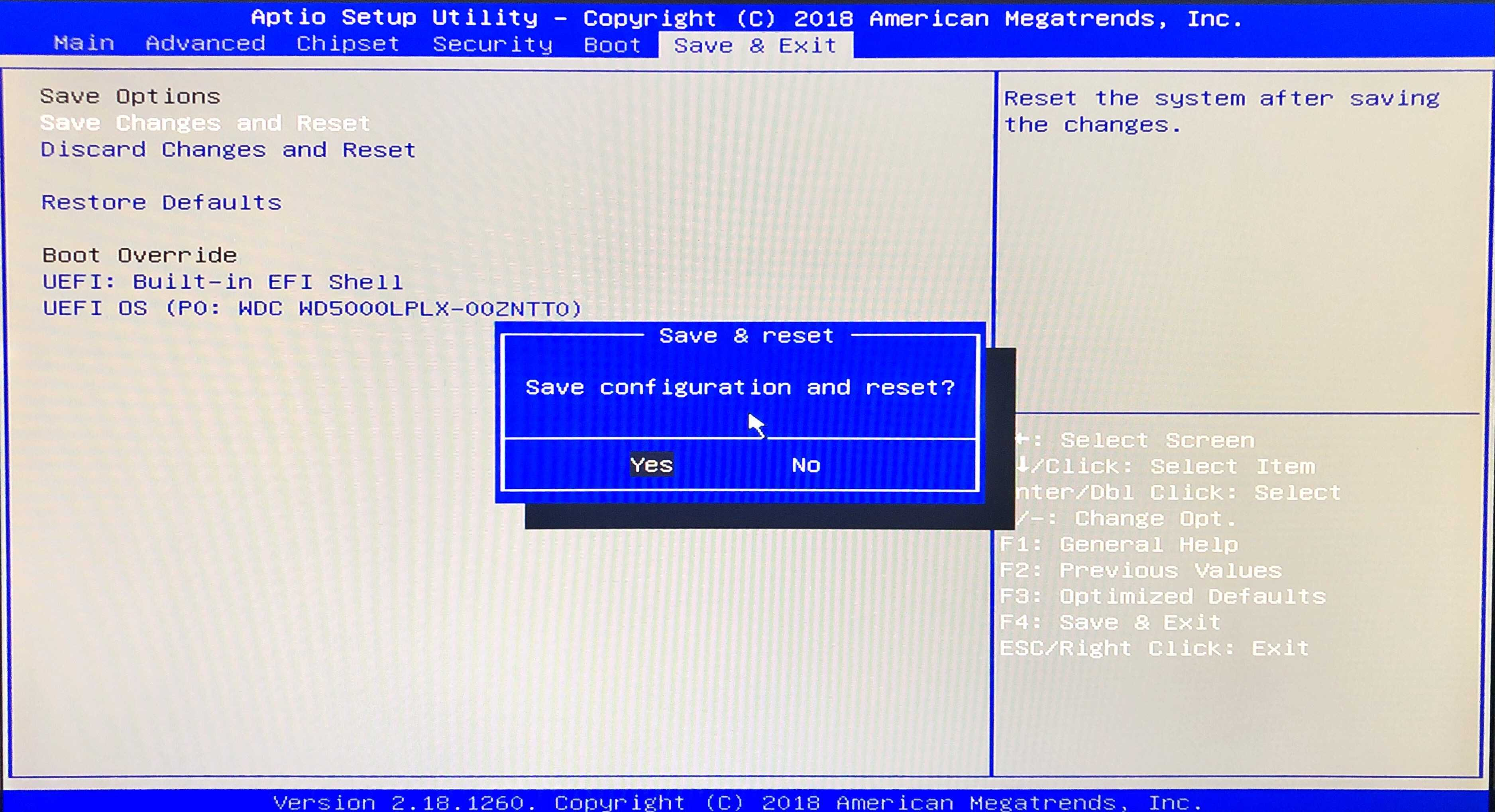 BIOS Save & Exit confirmation dialog